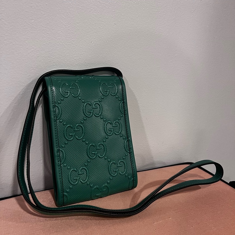 Gucci Embossed Leather Green Crossbody Mini Bag - Picture 4 of 5